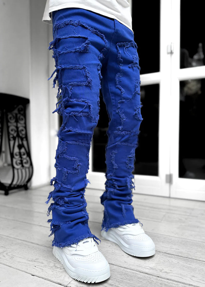 Individual Patched Pants Long Tight Fit Stacked Jeans