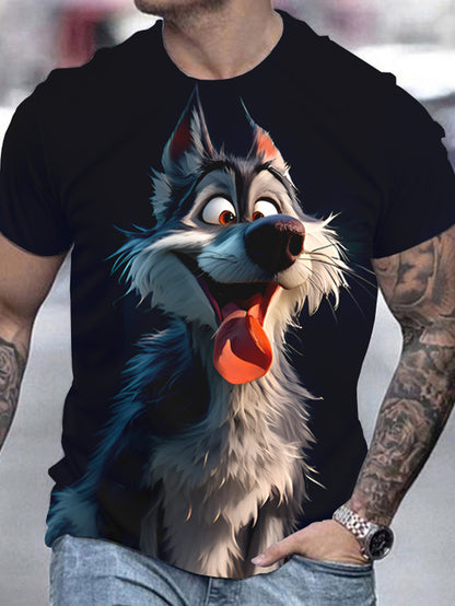 3D Wolf Print T-shirt - Casual Round Neck