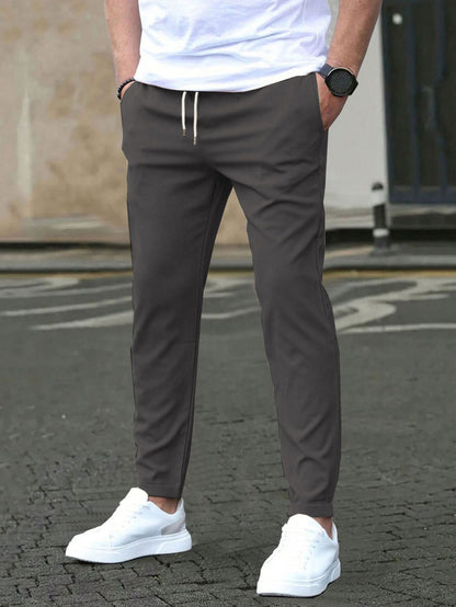 Casual Slim Fit Leather Tag Cropped Pants