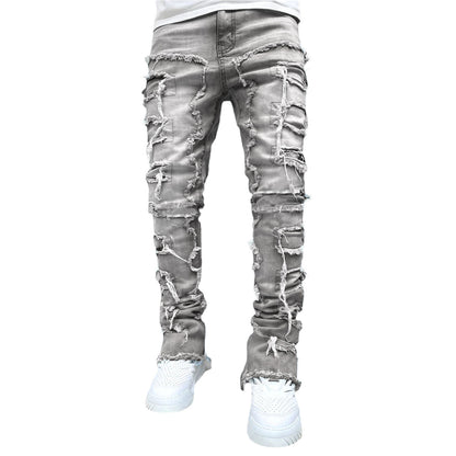 Individual Patched Pants Long Tight Fit Stacked Jeans