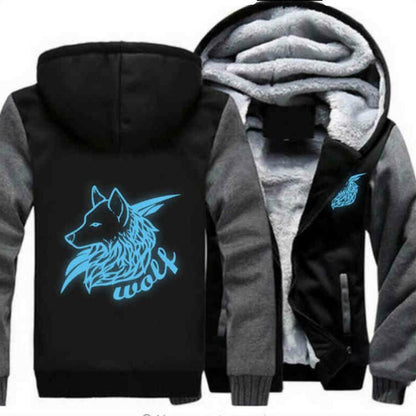 Men Women Night Luminous Wolf Printed printed Jacket Sweatshirts