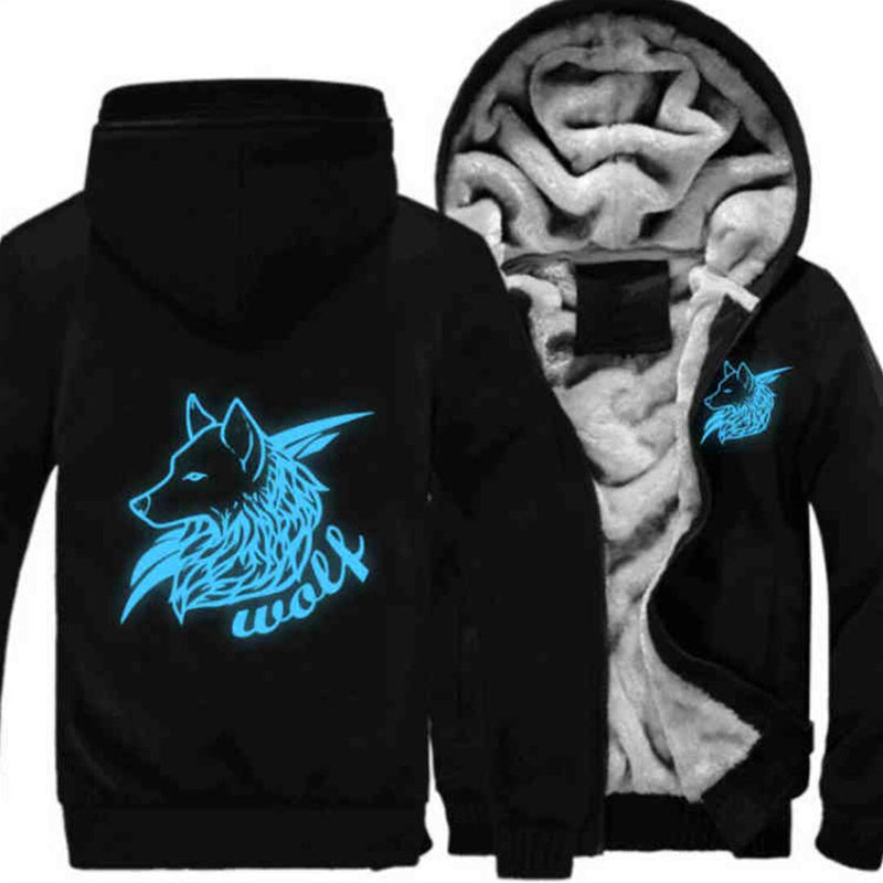 Men Women Night Luminous Wolf Printed printed Jacket Sweatshirts