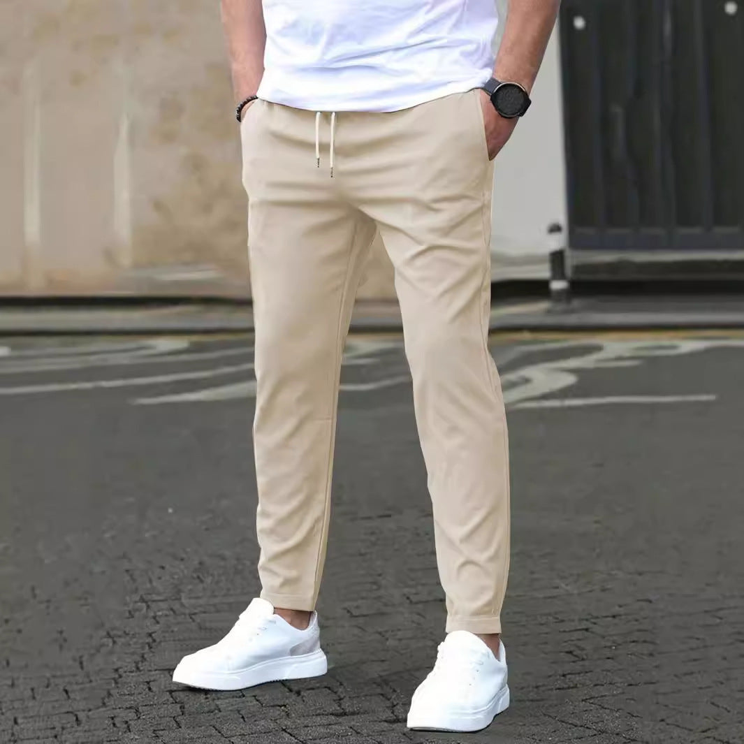 Casual Slim Fit Leather Tag Cropped Pants