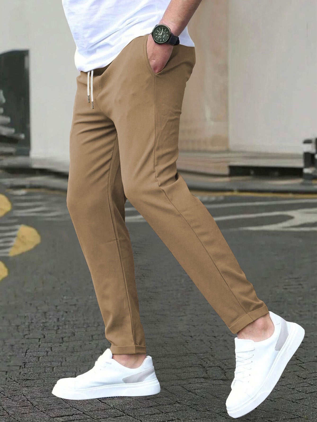 Casual Slim Fit Leather Tag Cropped Pants