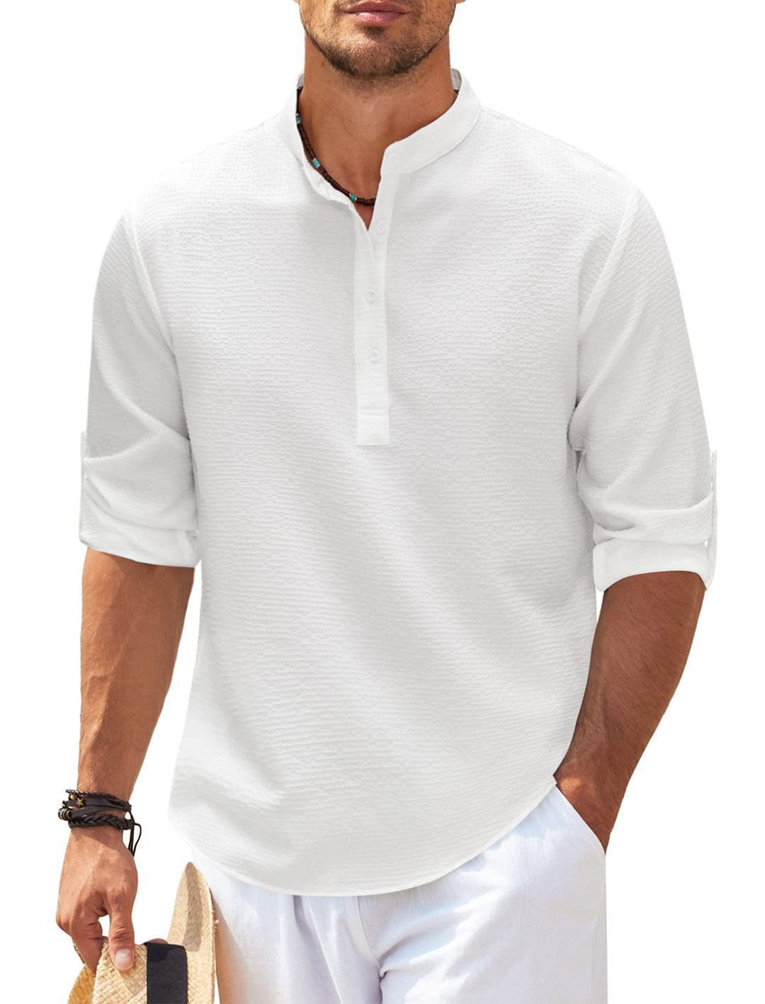 Stand Collar Solid Color Shirt Mens Clothing