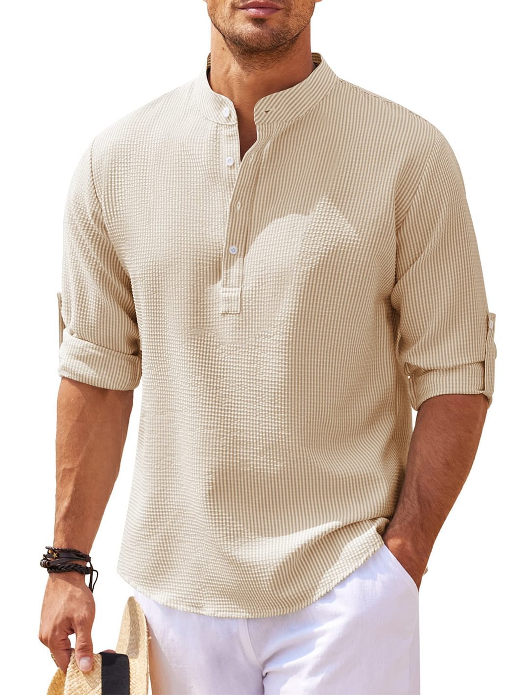 Stand Collar Solid Color Shirt Mens Clothing