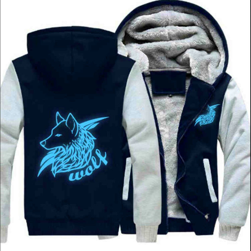 Men Women Night Luminous Wolf Printed printed Jacket Sweatshirts