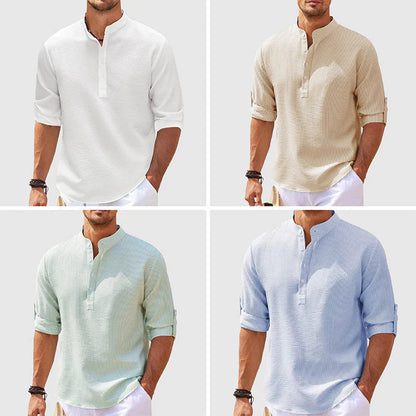 Stand Collar Solid Color Shirt Mens Clothing