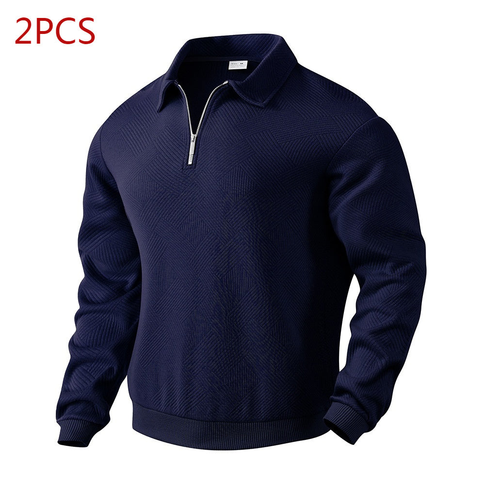 Lapel Jacquard Half-zipper Sweatshirt