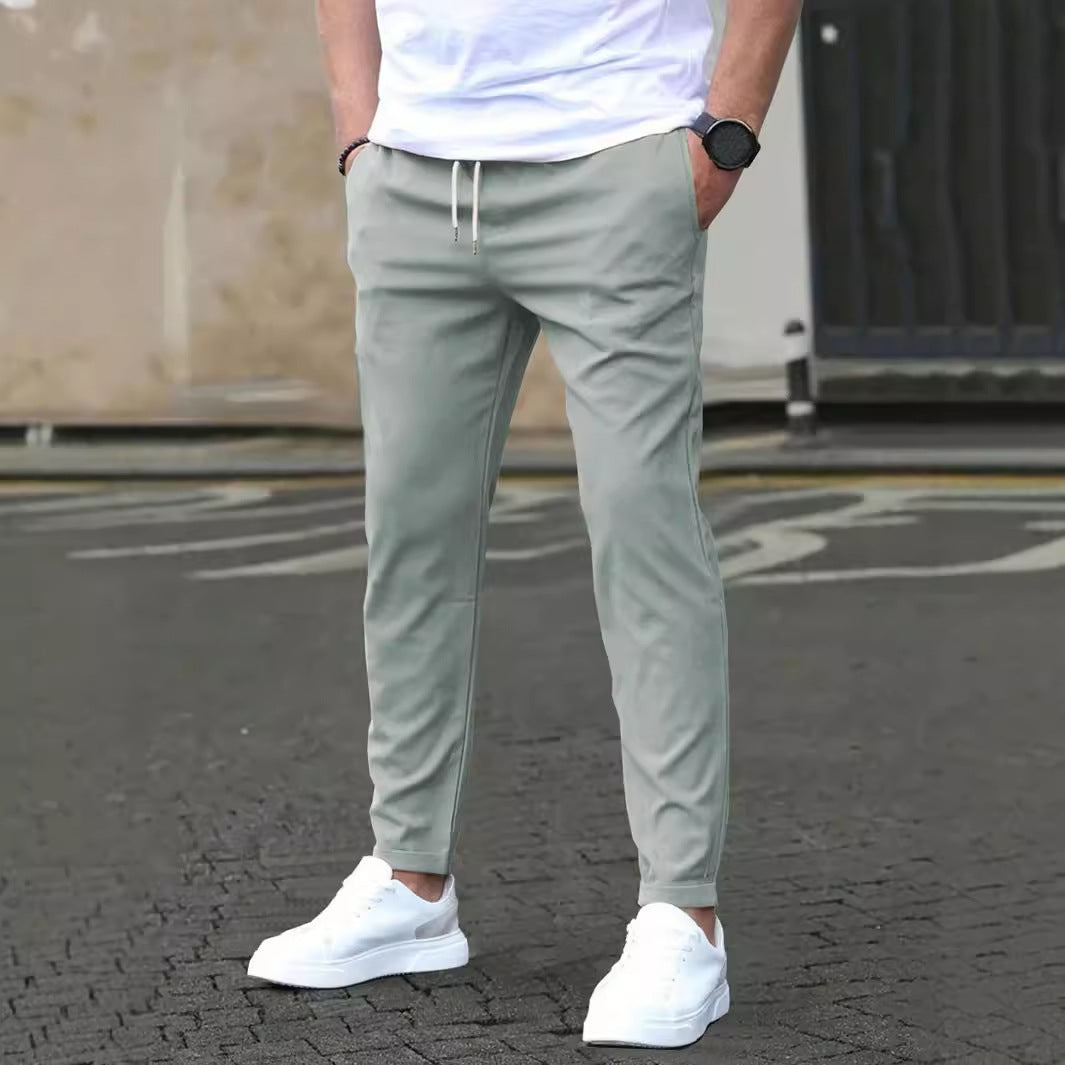 Casual Slim Fit Leather Tag Cropped Pants