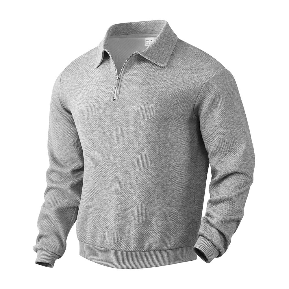 Lapel Jacquard Half-zipper Sweatshirt