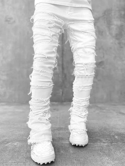 Individual Patched Pants Long Tight Fit Stacked Jeans