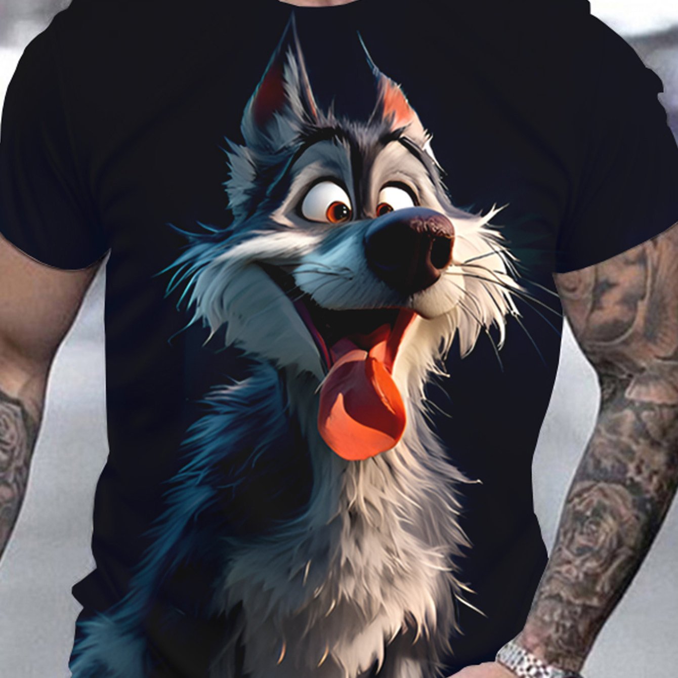 3D Wolf Print T-shirt - Casual Round Neck