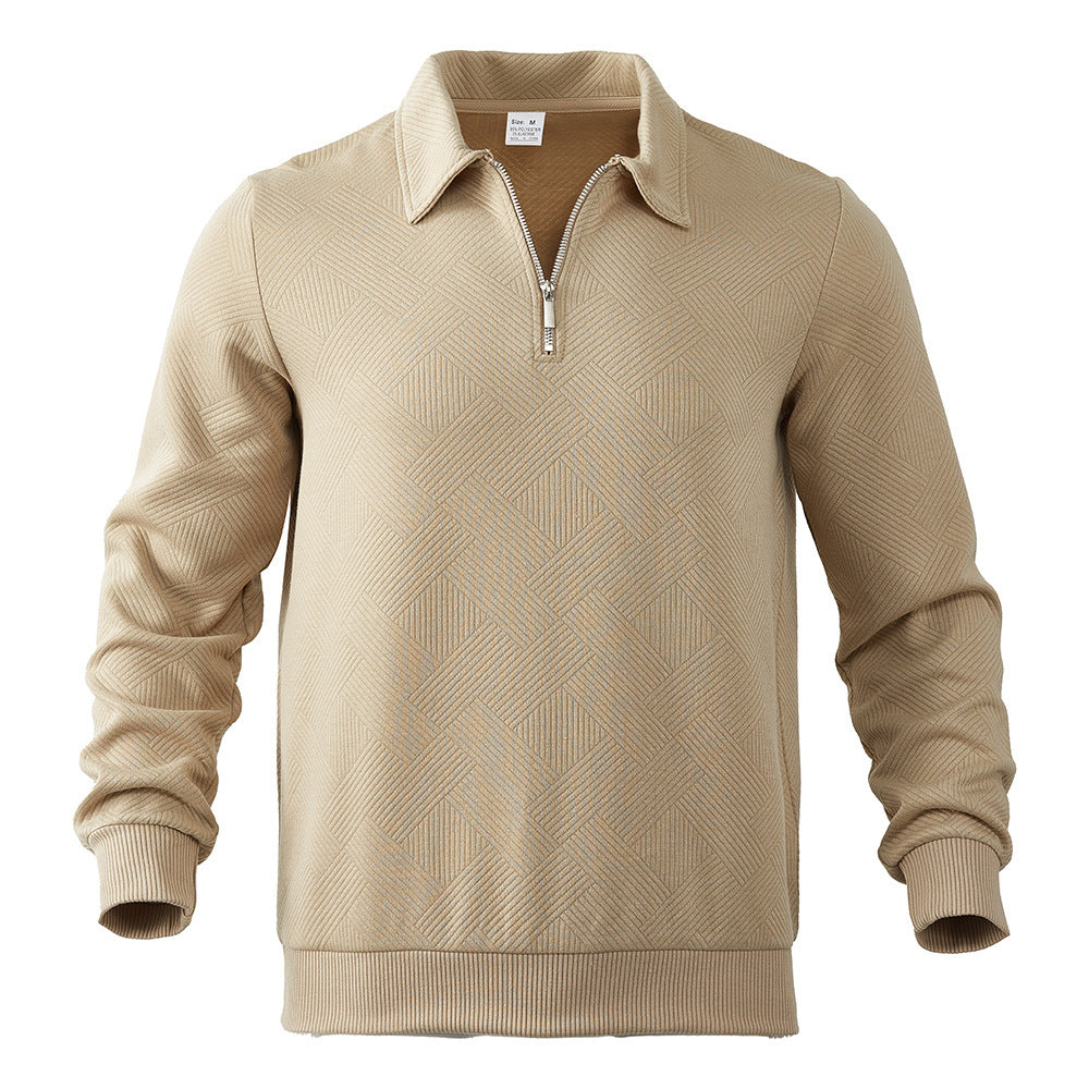 Lapel Jacquard Half-zipper Sweatshirt